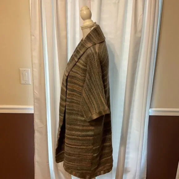 Carlisle Collection Cardigan S Blue Brown White Stripe Open Front Half Dolman - Picture 5 of 10
